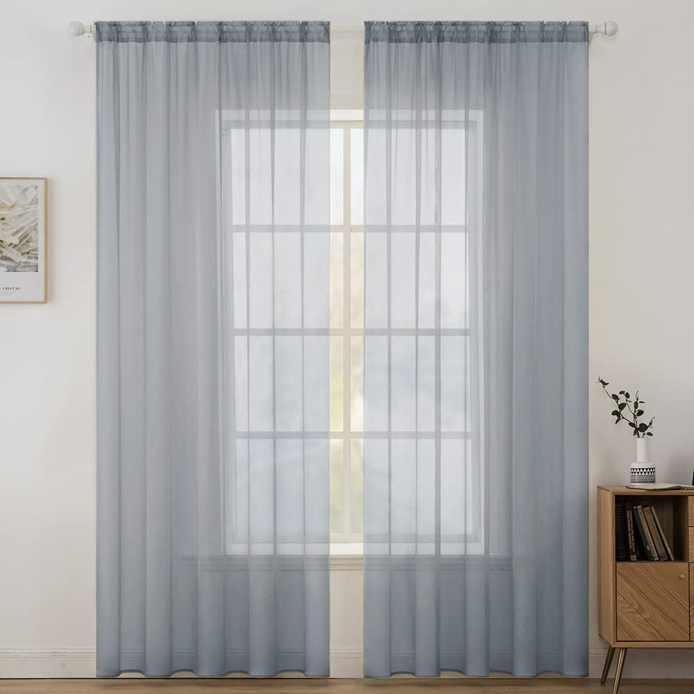 MIULEE 2 Panels Solid Color Sheer Window Curtains Smooth Elegant Window Voile Panels/Drapes/Treatment for Bedroom Living Room Dark Gray 55" Wx110 L, Rod Pocket