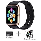 GT08 Bluetooth Smart Watch for Android phones， Beaulyn Smart Watch with SIM Card Slot,Call,Massage,For IOS iphone and Android phones Samsung ZTE Sony LG Smartphones, Sweatproof(gold-black)
