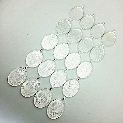 IGOGO 20 PCS Oval Pendant Trays Pendant Blanks Cameo Bezel Cabochon Settings - 30x40 mm Silver Color
