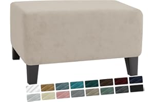 MAXIJIN Velvet Ottoman Slipcover Stretch Square Rectangle Footstool Slipcover Folding Storage Ottoman Covers for Living Room with Elastic Bottom (Large, Khaki)