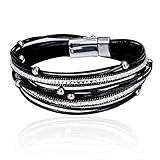 MALDON Plus Size Casual Leather Wrap Bracelet with Magnetic Clasp for Women,Lady,Wife Gift,Large Size,16 to 18 inches (Black, 18)