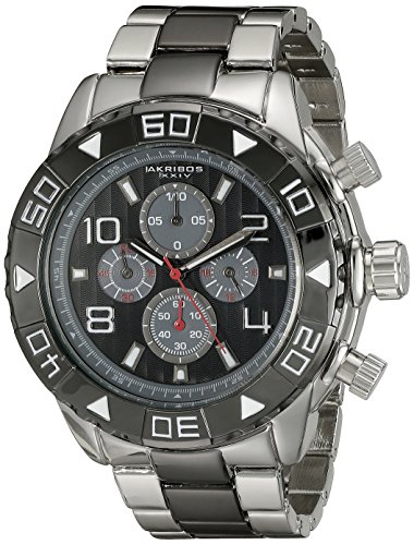 Akribos XXIV Men's AK814TTB Chronograph Quartz Movement Watch with Black Dial and Silver and Black Bracelet