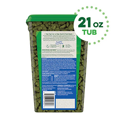 GREENIES FELINE DENTAL CAT TREATS, TEMPTING TUNA FLAVOR, 21 OZ. TUB