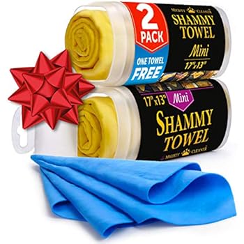 Premium Chamois Cloth for Car - 2 Pack - Mini Car Shammy (17 x 13 inches) - (Two Tubes + One Extra Shammy Towel for Car)