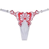 ChiaoLezhee Mens Sexy Butterfly Thong Lingerie, Sissy Girly Femboy Panties, Flower Sheer Mesh, Low Rise G-String Underwear