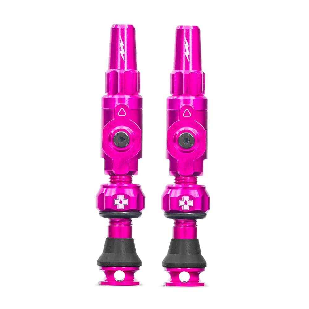 Muc-Off Big Bore Lite Tubeless Valves - Coreless High-Flow Presta Valve System - CNC Aluminium, Max Airflow and Fast Inflation - Pink, 45mm