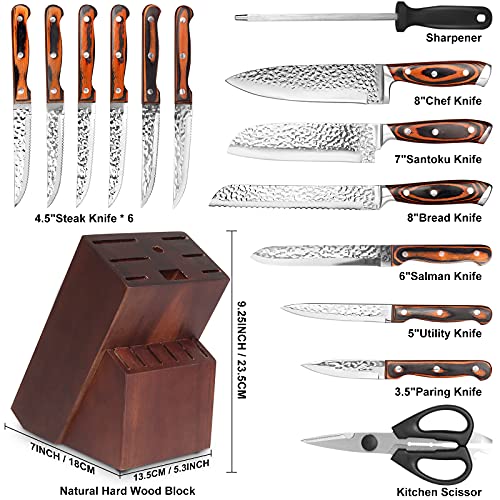 Knife Set, 15Piece Kitchen Knife Sets with Block Wooden, Professional