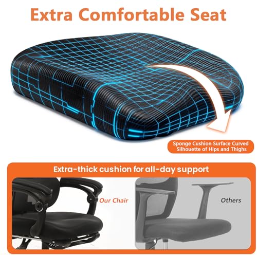 Ergonomic Office Chair,350lbs Heavy Duty Chair with Adjustable Lumbar Support & Headrest, 90-135° Recline Lock, Footrest, Buttock-Care Cushion, Breathable Mesh Computer Gaming Chair for Home Office