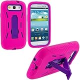 Hot Pink / Purple Hybrid Rugged Hard Silicone Case Cover w/ Stand for Samsung Galaxy S3 S III i9300 / I535 / L710 / T999 / I747