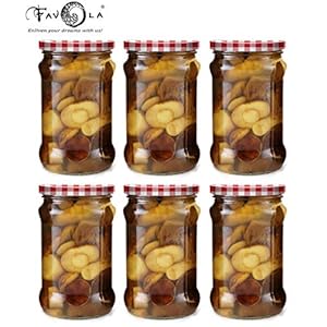 Favola Essentials Round Lug Glass Jar, Check Pink Lid, 200 ml, Set of 6, Clear
