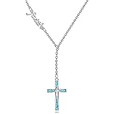 URONE Faith Cross Necklace 925 Sterling Silver Faith Pendant Necklace Turquoise Cross Jewelry Gifts for Women