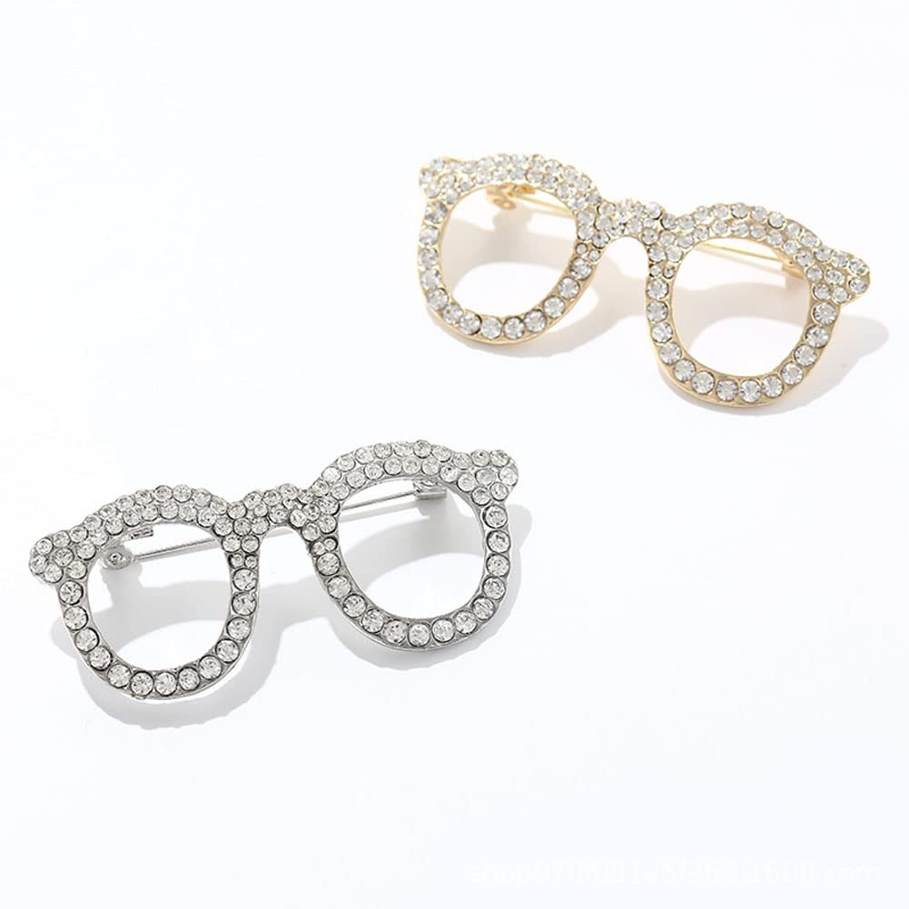 Photo 1 of ****1 PC***Alloy Rhinestone Brooch Pins Eyeglasses Shaped Lapel Pins Clothes Decoration Accessories for Women Suit Dress Shirt Collar Tie Scarf Belt Hat (Gold)