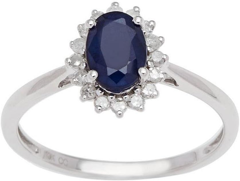 Instagems 10k White Gold Oval Blue Sapphire and Halo Diamond Ring