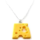 Daisy & Fox Swiss Cheese Slice Necklace – Acrylic Foodie Charm, 18” Silver Plated Chain