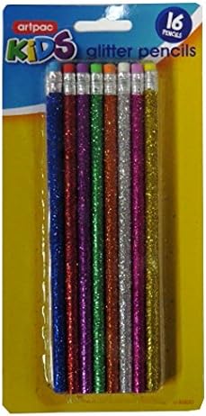 Girl's Glitter Design Standard HB Pencils with Eraser Top - Pack of 16