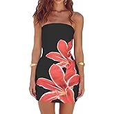Fuimsul Women Sexy Strapless Floral Pattern Bodycon Tube Mini Dress Summer Skinny Sleeveless Backless Bandeau Tube Dress
