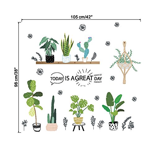 Dragon Honor Cactus Plant Green Leaves Wall Sticker Fresh Pastoral Style Art Mural Wall Decals
