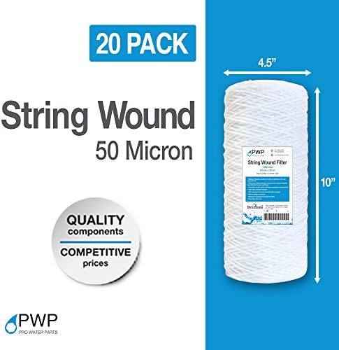 String Wound Sediment Water Filter Cartridges 10x4.5 50 Micron 20 Pack