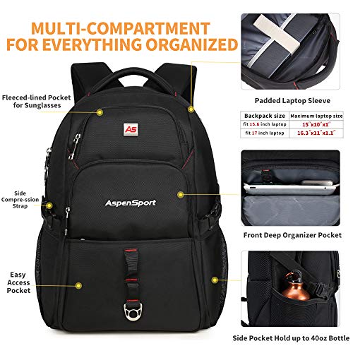 ASPENSPORT Laptop Backpack Fit 15.6 Inch Notebook Durable College School Students Book Bag with Sternum Strap Water Repellent Travel Computer Bag 28L with Luggage Strap Navy