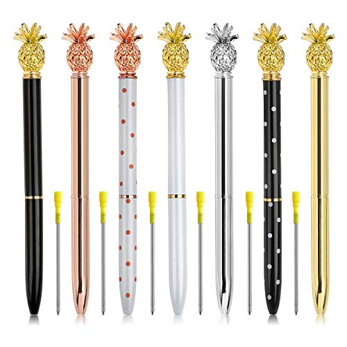 40 Of The Best Pineapple Gifts 7 Pieces Pineapple Pens Ballpoint Pens - Beatiful Bling Metal Ballpoint Pen with Bonus 7pcs Ballpoint Pen Refills for Women,Co-Workers,Kids,Girls