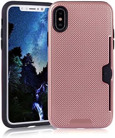 My Gadget Shops iPhone X Pocket Armor Case Wallet Case with Credit Card Holder Slim Leather Shockproof Protective For iPhone X \ iPhone 10 (Rose-Gold)