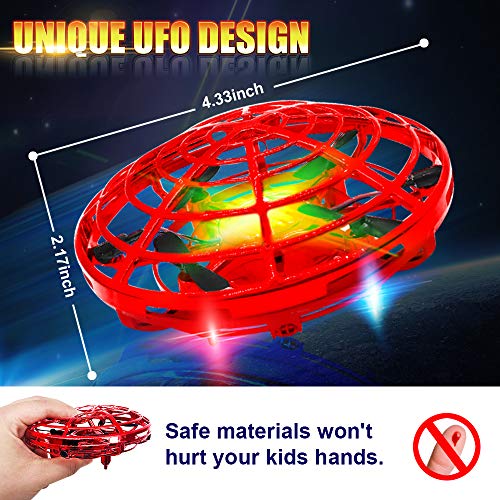 Hand Drones, Hand Controlled Drones, econoLED Boy Toys Kids Hand Operated Flying Ball Drone - Hands Free Mini Flying Ball Helicopter with 2 Speed & 5 LED Lights for Boys, Girls, Kids, Toddlers (Red)