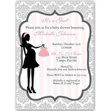 Amazon Com Baby Shower Invitations Girl Damask Gray Pink Grey Amazon Com Baby Shower Invitations Girl Damask Gray Pink Grey
