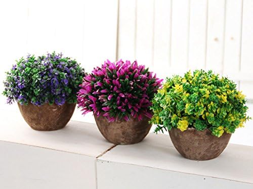 Garenver Artificial Flower Bonsai Orchid Potted Home Decor Plastic Fake Plant Set3 13cmx15cm