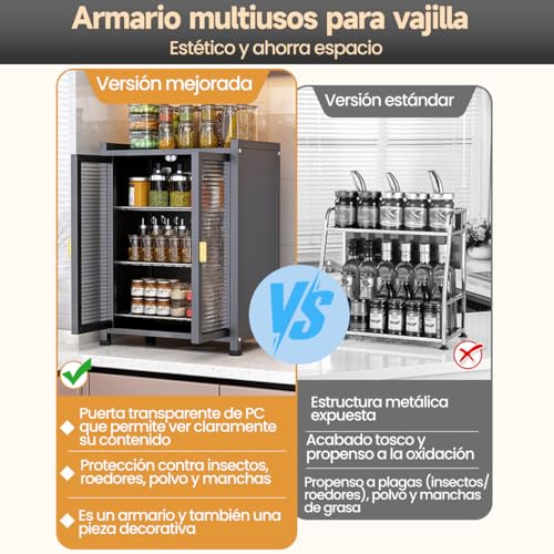 DNIDIO Organizador de Platos, 3 Niveles con Puerta, Trastero Escurridor, Antipolvo e Insectos, con Soporte para Cuchillo y Cubierto y 4 Ganchos, 60 CM(Negra)