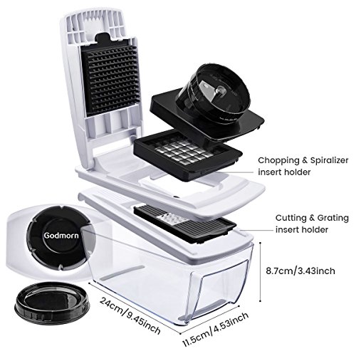 Mandoline Slicer, Godmorn ALL IN 1 Professional Vegetable Chopper Dicer Slicer Cutter, Onion Potato Chopper, Spiralizer Cutter, Egg Separator, Juicer, Preparing Salad Low-carb, Paleo Gluten-free diet