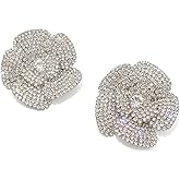 Dainty Crystal Flower Statement Stud Earrings Cubic Zirconia Floral Dangle Drop Earring Exquisite Wedding Jewelry Gifts for Women Girls Bridal