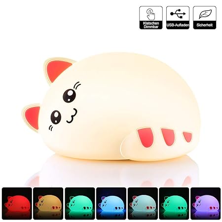 LED Nachtlicht Kinder, Mayday Nachttischlampe Baby, Silikon Nachtlampe Katzen, Dimmbar Stimmungslicht Warm, USB Wiederaufladb