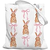 SZERE Coquette Pink Bow Bunny Canvas Tote Bag for Women, Pink Bow Themed Stuff Trendy Gifts for Women Teens Teen Girls, Cute Small Work Travel Shopping Tote Bags Grocery Reusable Bags