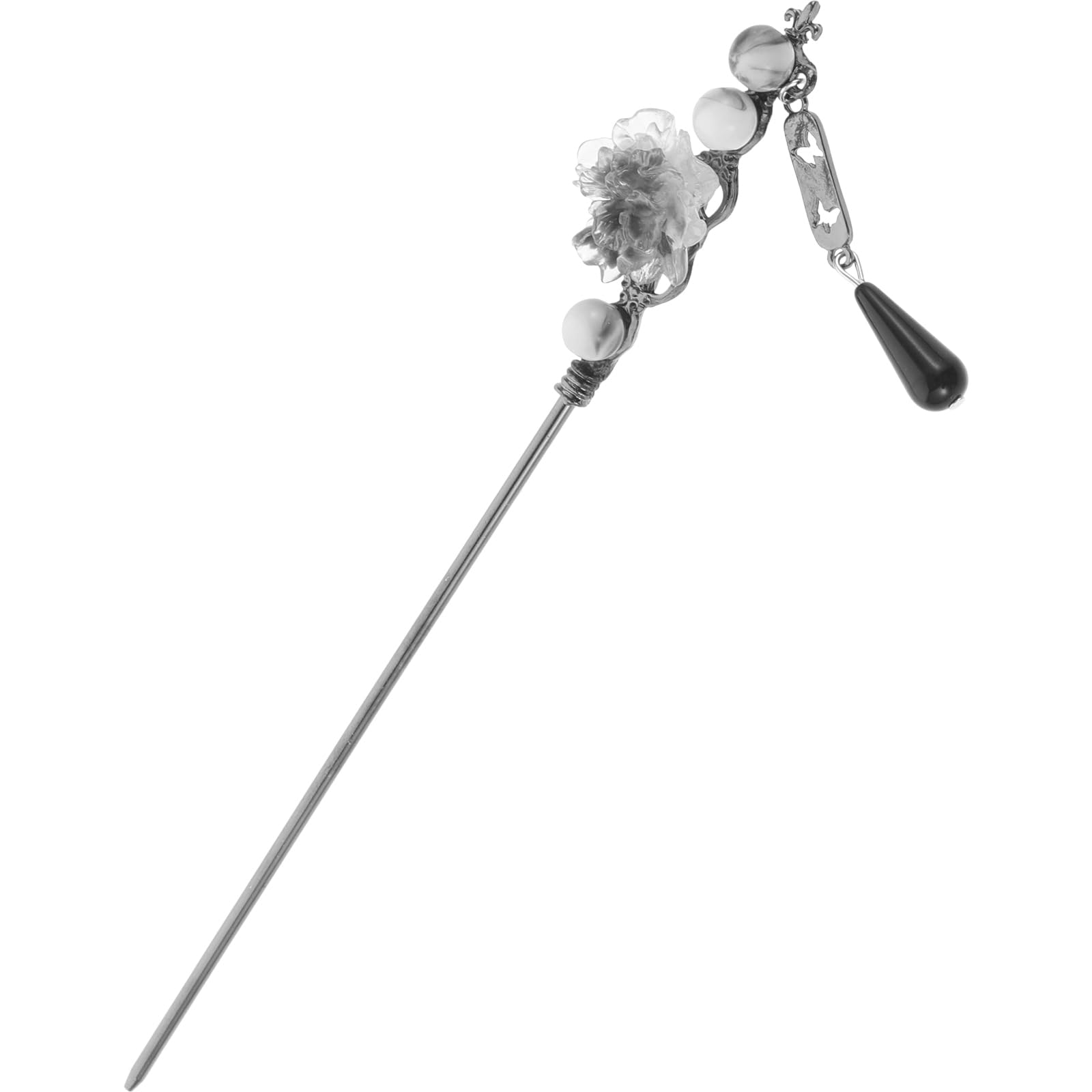 Healeved Chinese Hair Stick with Pendant Retro Ink Flower Hairpin for Women Traditional Hair Bun Accessory Elegant Chopsticks for Party Cosplay