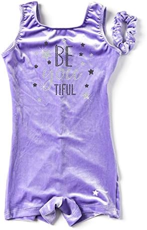 DESTIRA Lavender Velvet with Crystals Unitard for Girls Gymnastics, Child M / 8-10
