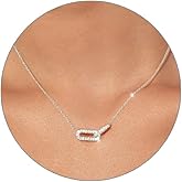 Airmb Gold Dainty Diamond Pendant Necklace for Women Simple 14K Gold Plated Paperclip Choker Necklaces Cute Minimalist Open Oval Necklaces Gold Jewelry for Women Gifts