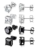 FIBO STEEL 4 Pairs Stainless Steel Stud Earrings for Men Women Cubic Zirconia Earrings,3-8MM Available