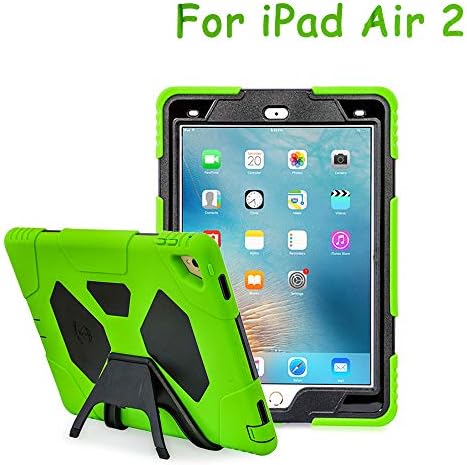 iPad Air 2 Case Full-Body Rugged Silicone Protective Case with Shockproof Drop Proof Protection Cover Case for iPad Air 2 (Green Black)