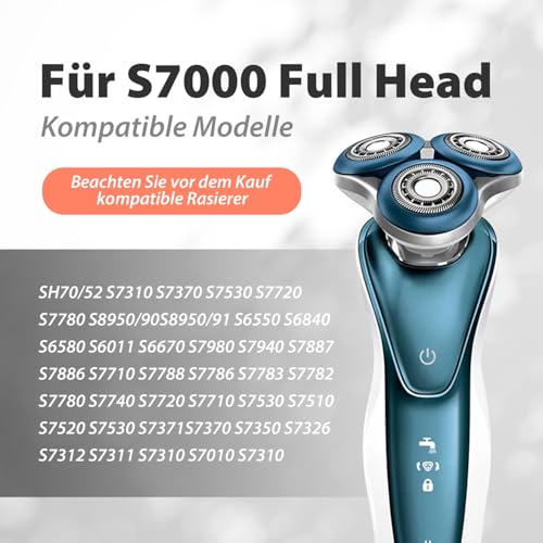 Complete replacement shaving head for Philips Norel*o Series 7000 shaving heads, model SH70.Metal scroll buckle and enhanced double-layer precision blades