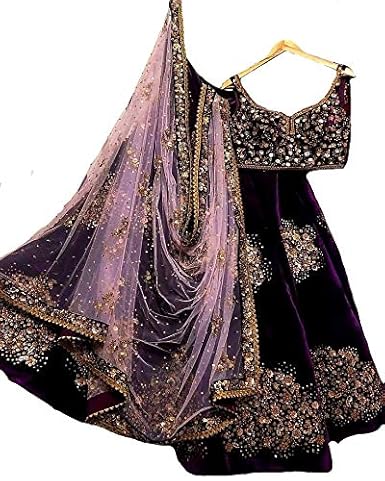 Womens Heavy Embroidery Sequin Work Velvet Lehenga Choli (YF_175, Purple , Free Size)
