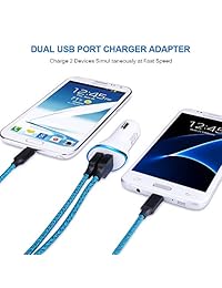 Adaptador de carga, bloque de carga, AndHot 2.1 A Dual USB cargador de pared enchufe de teléfono móvil caja con 2 Pack 6FT Micro USB Cable Cargador Android Cable compatible con Samsung Galaxy S7 S6 Edge J7 J3