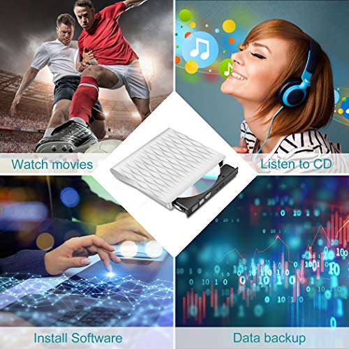 External CD DVD Drive,USB 3.0 Slim Portable CD/DVD Writer/Rewriter/Burner,High Speed Data Transfer USB Optical Drives Player Compatible with Laptop Desktop PC Windows Linux Mac OS (White) - Thumbnail 6