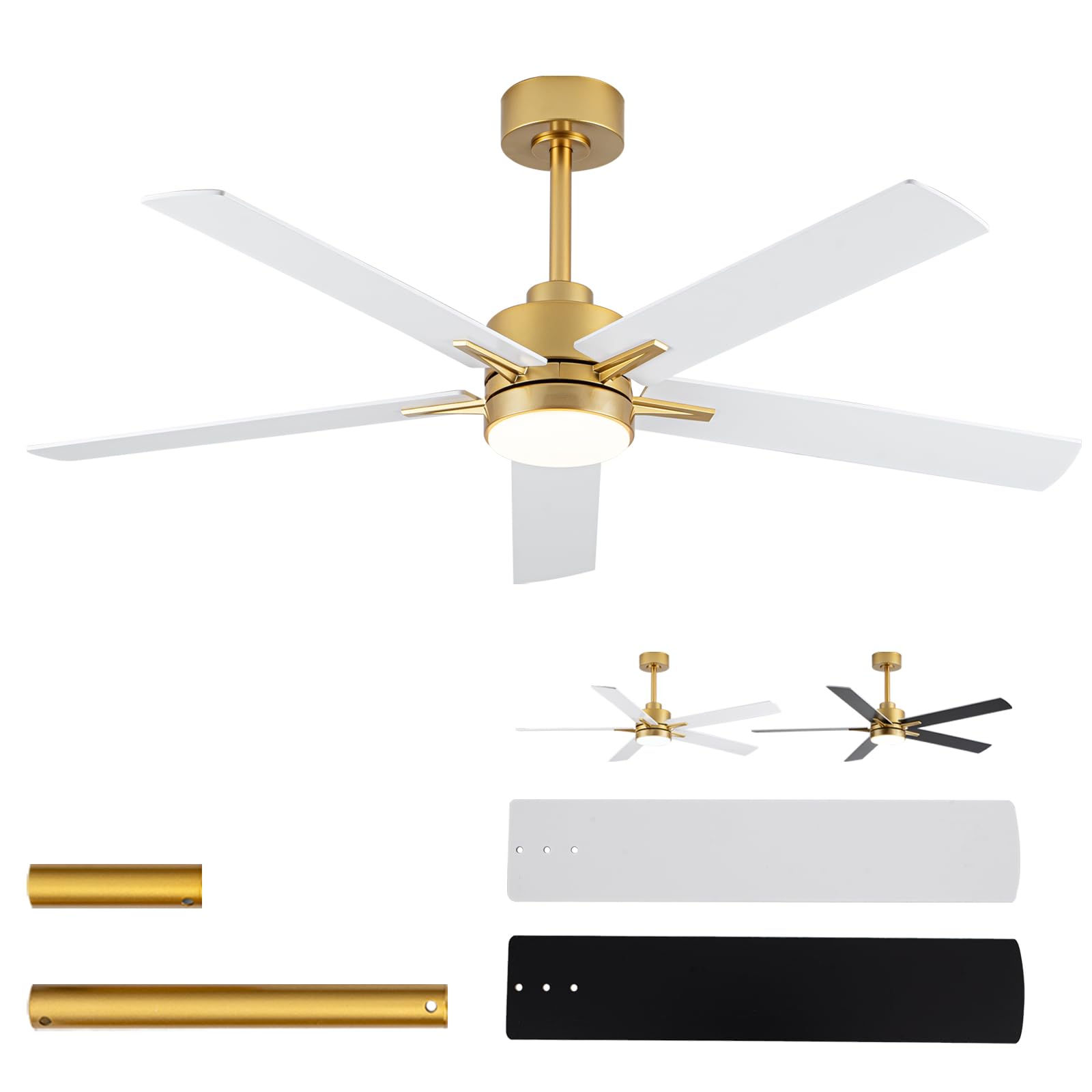 View 1 of LANMEL 52'' Ceiling Fan with Lights and Remote, Low Profile Modern Ceiling Fan Gold, 6 Speed, Reversible, 3000k-6000k LED, Quiet DC Motor Ceiling Fans for Indoor Outdoor Bedroom Living Room