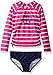 Nautica Girls' Long Sleeve Rashguard Set with Stripe Top and Solid Bikini Bottom