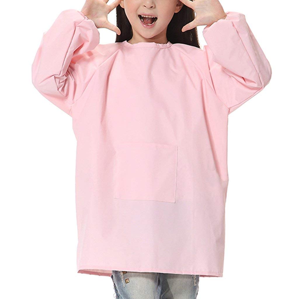 Sanmum Kids Art Smocks, Children Waterproof Artist Painting Aprons with Long Sleeve, Long Sleeve Toddler Apron (Pink,M)