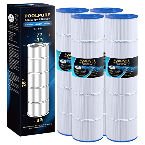 POOLPURE CCP420 Pool Filters Replaces Pentair Clean and Clear Plus 420, R173576, PCC105, 178584, Ultral-A6, Unicel C-7471, 817-0106, Filbur FC-1977, 570-0425-07, L x OD: 26"x7", 4X105 sq.ft. Cartridge
