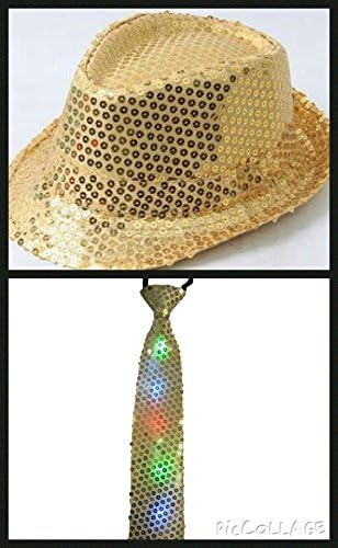 LED Light Up Flashing Fedora And Necktie Tie Combo