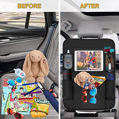 GLISTON Car Back Seat Organizer Kick Mats with Clear Touch Screen 10" Tablet Holder & 5 Storage Pockets Backseat Organizer Protectors Travel Accessories for Kids & Toddlers(2 Pack) - Thumbnail 2