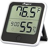 Humidity Monitor - Anypro Hygrometer Thermometer Temperature Humidity Gauge 2-in-1 Digital Weather Station With Humidity Meter Temperature Gauge, Time Display and Built-in Clock, Wireless for House