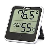 Humidity Monitor - Anypro Hygrometer Thermometer Temperature Humidity Gauge 2-in-1 Digital Weather Station With Humidity Meter Temperature Gauge, Time Display and Built-in Clock, Wireless for House